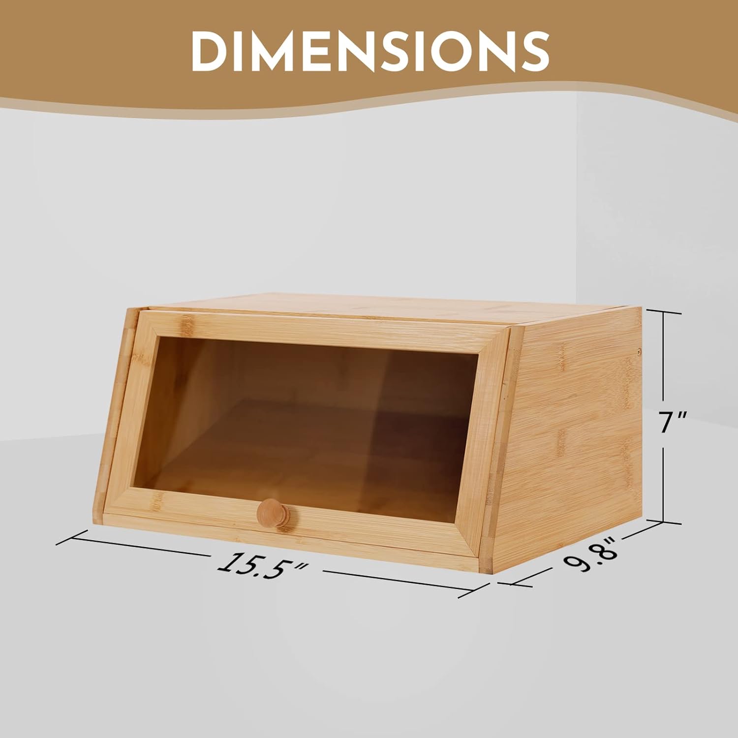 WELLAND Bamboo Bread Box for Kitchen Countertop, Large Capacity Storage Container with Clear Window for Loaf, Sandwich, Muffins etc, Bonus Cutting Board, Natural