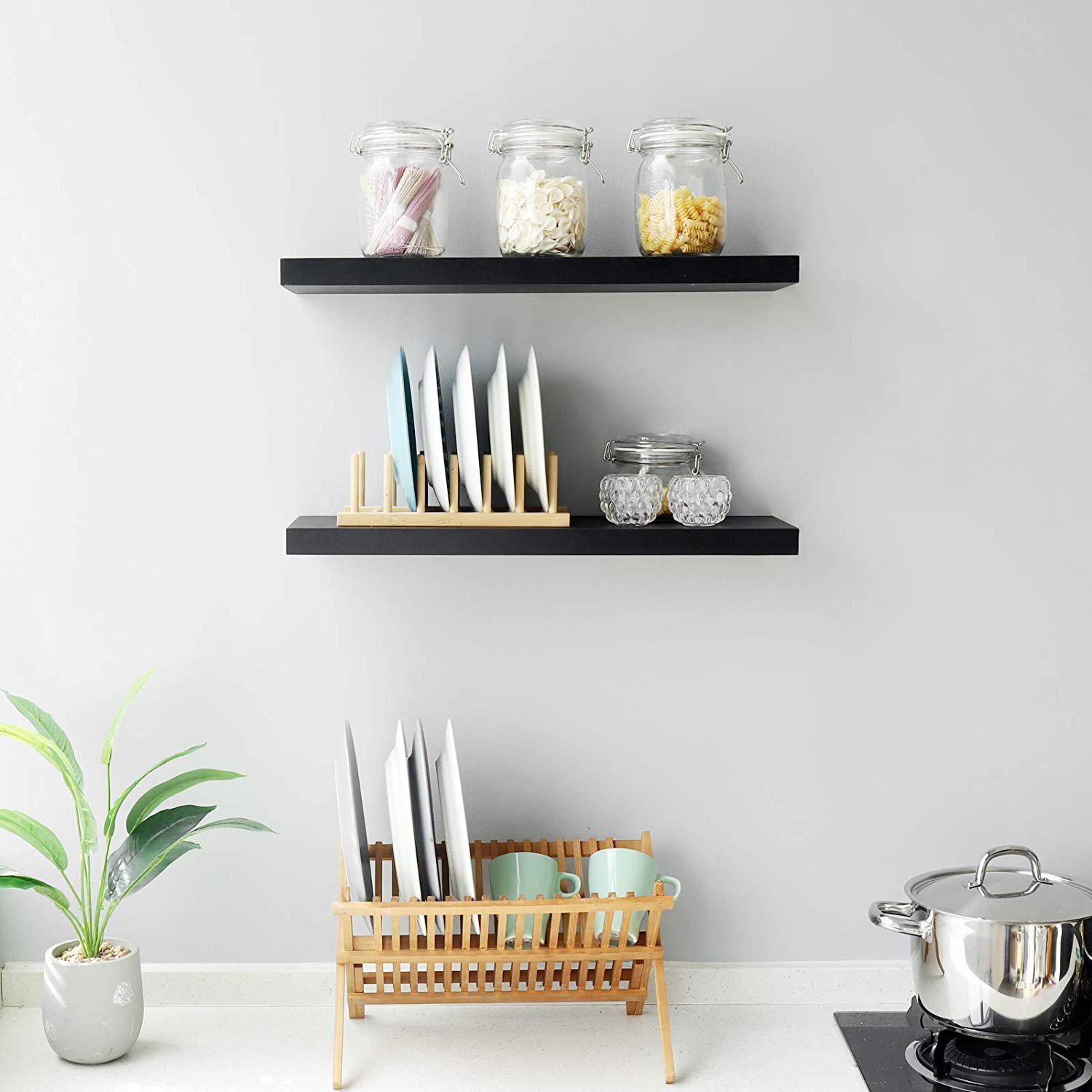 WELLAND Simons Floating Shelf Wood Modern Wall Mounted Display Shelves, Set of 2, 24