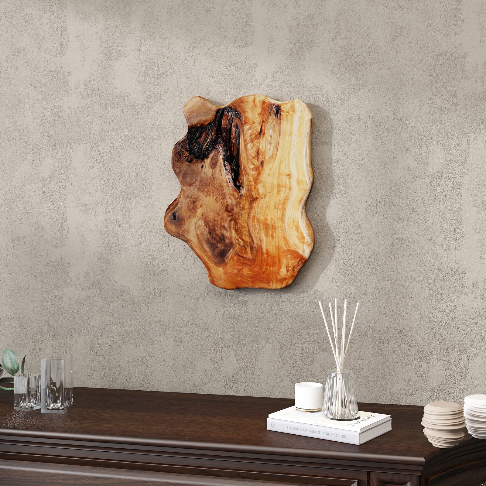 WELLAND Cedar Wood Wall decoration Ornaments, Hanging Decoration, irregular shape décor, 17.5 (L) x 1.5 (W) x 15 (H) inches