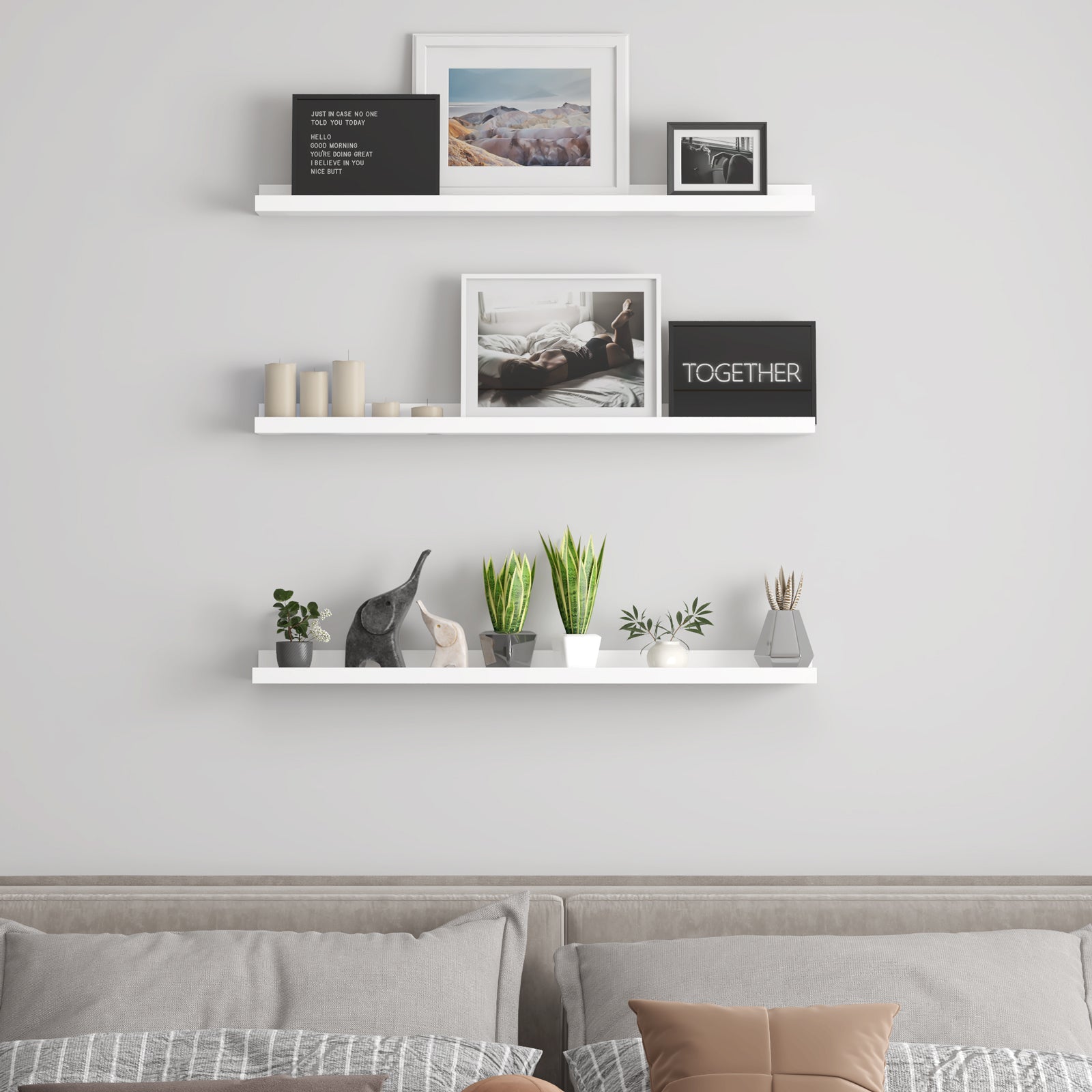 WELLAND Vista Photo Ledge Floating Shelves Picture Ledge Wall Mounted Shelf Display, Set of 3, 2pcs -35.43