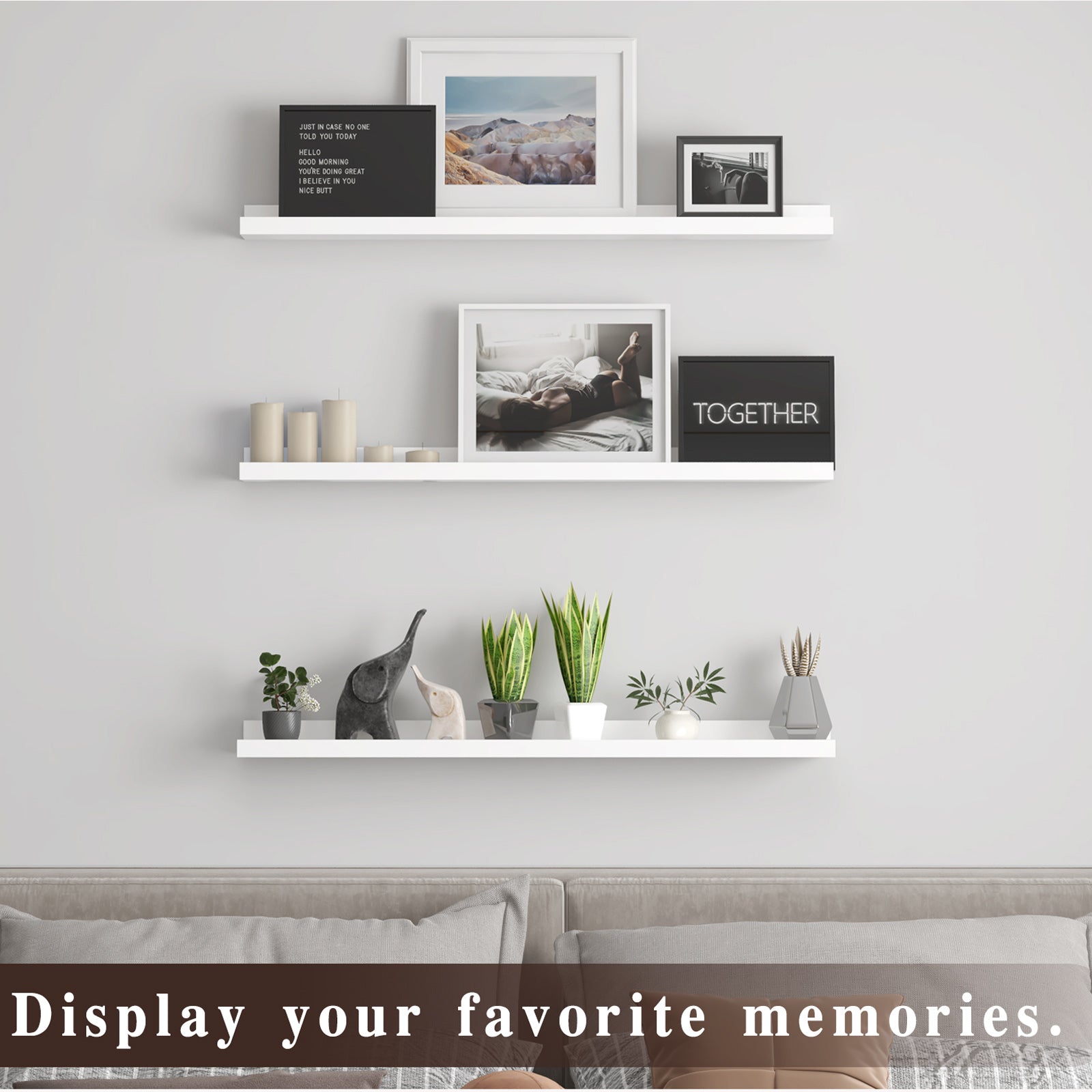 WELLAND Vista Photo Ledge Floating Shelves Picture Ledge Wall Mounted Shelf Display, Set of 3, 2pcs -35.43