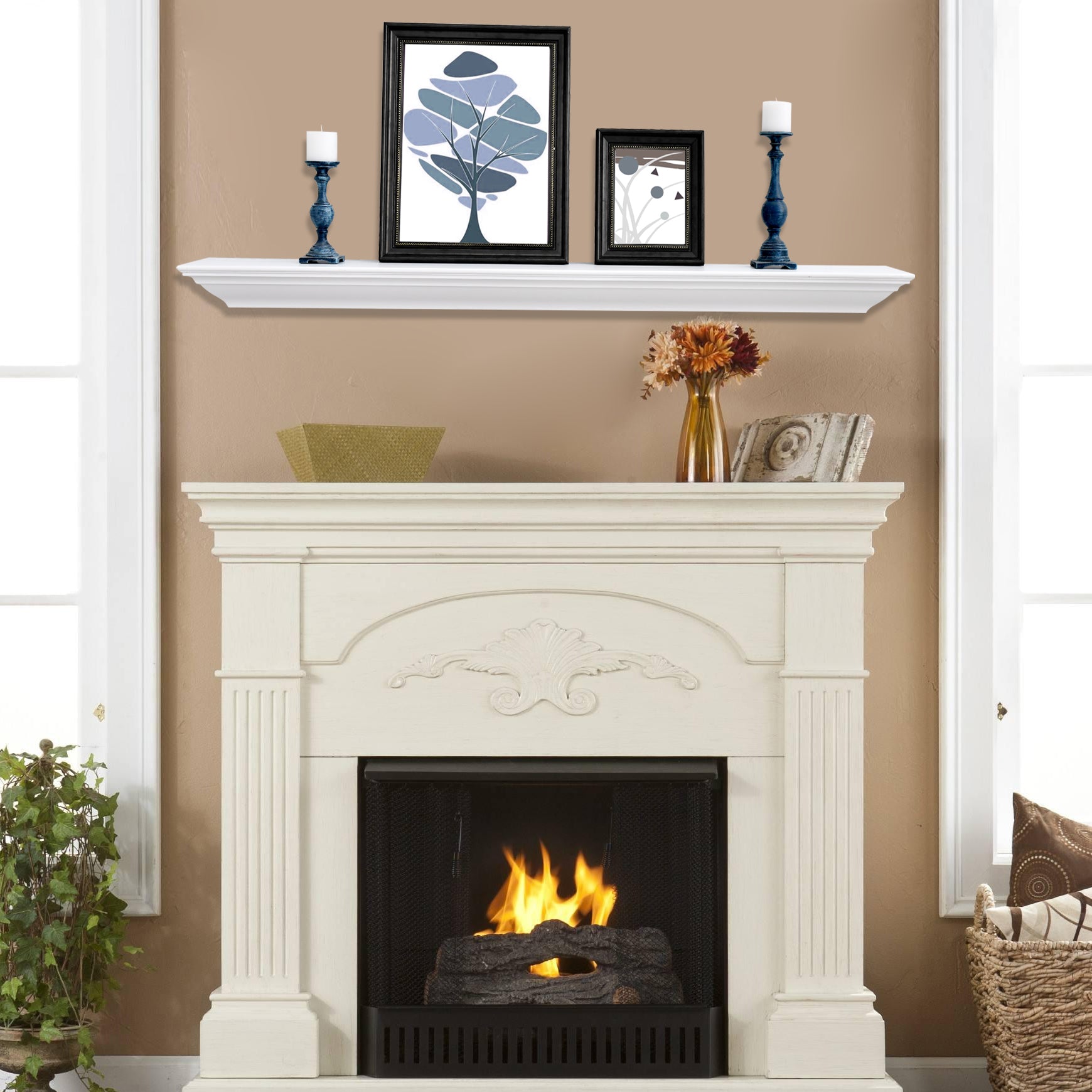 WELLAND Pine Wood Corona Crown Molding Floating Shelf Wall Mounted Shelves Fireplace Mantel Display, 72