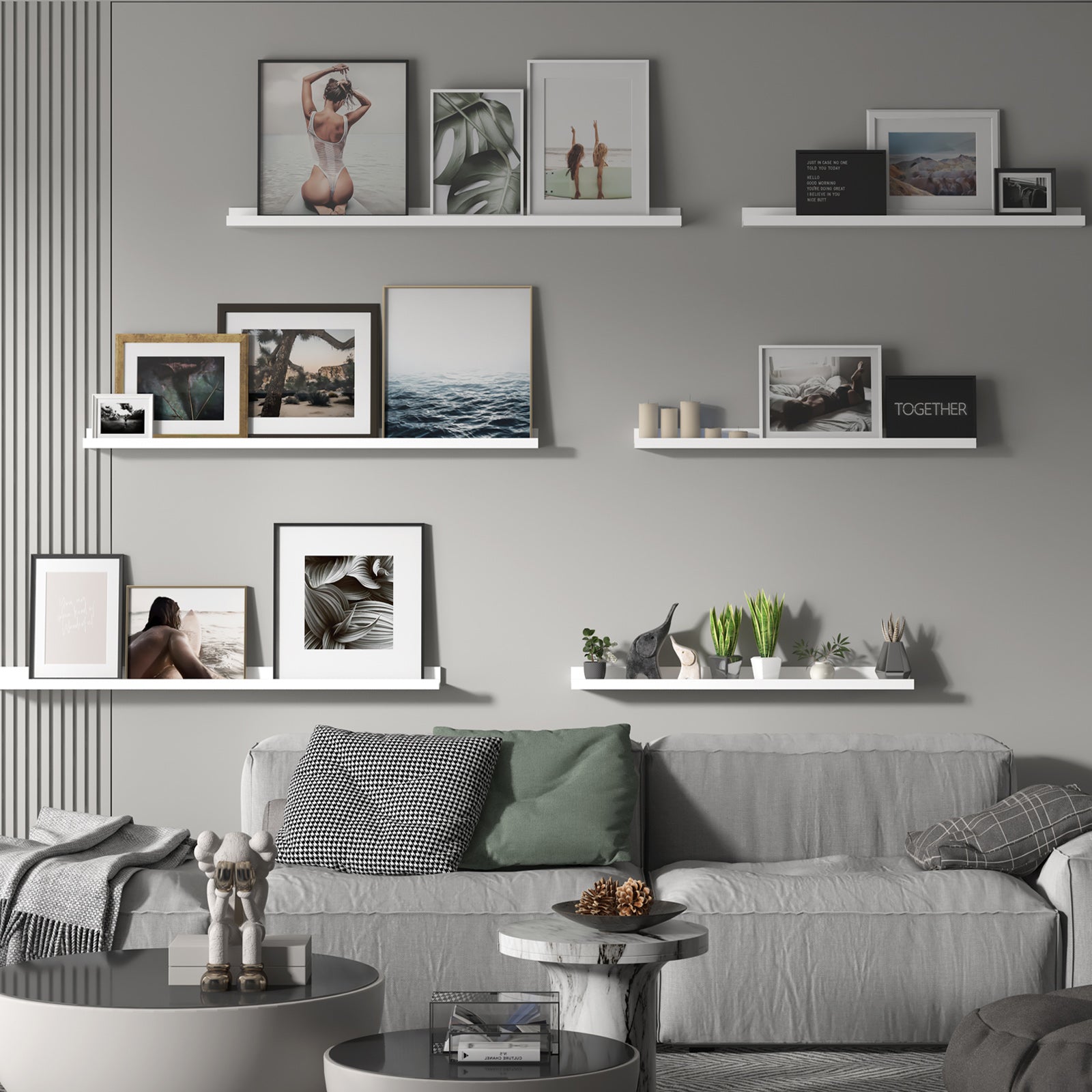 WELLAND Vista Photo Ledge Floating Shelves Picture Ledge Wall Mounted Shelf Display, Set of 3, 2pcs -35.43