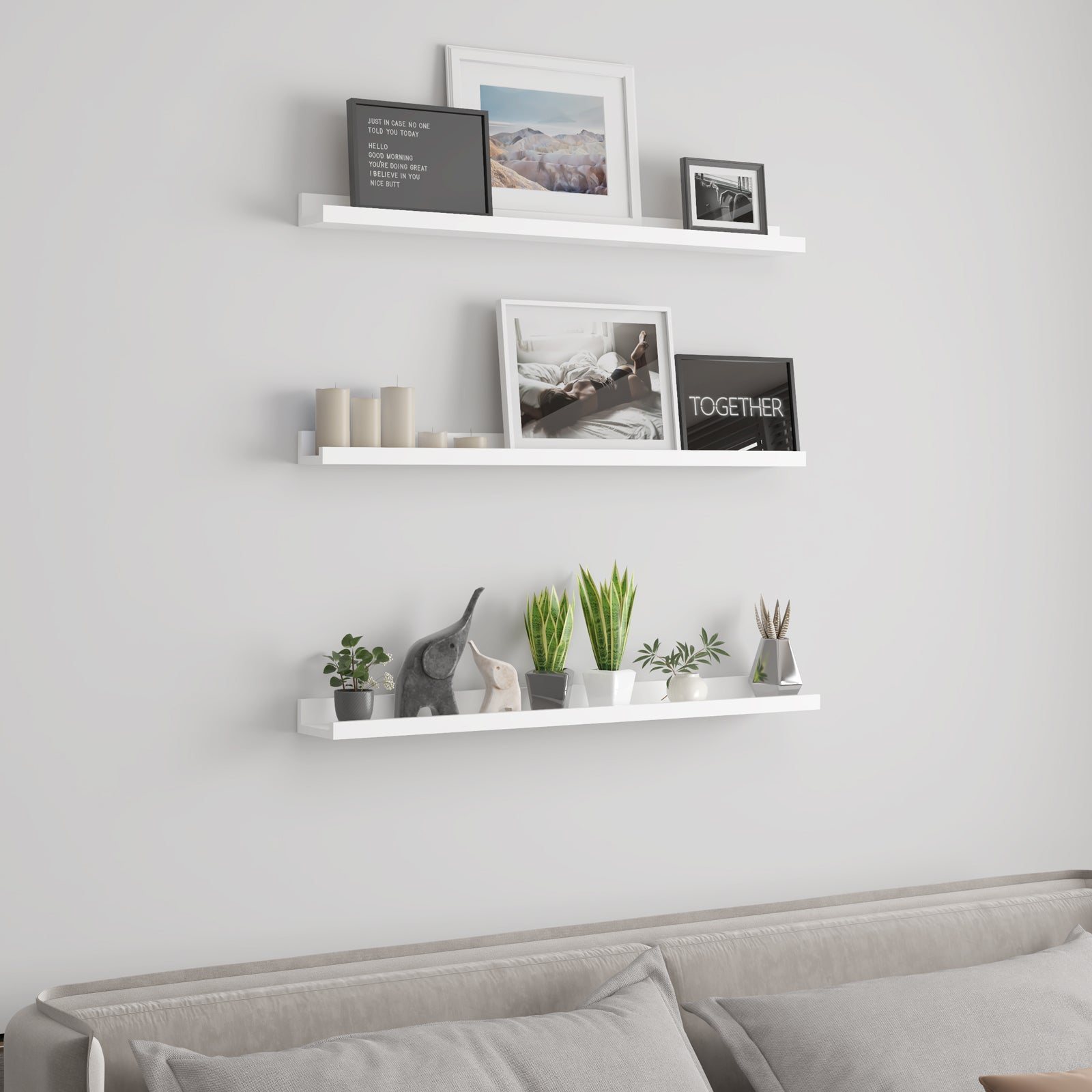 WELLAND Vista Photo Ledge Floating Shelves Picture Ledge Wall Mounted Shelf Display, Set of 3, 2pcs -35.43