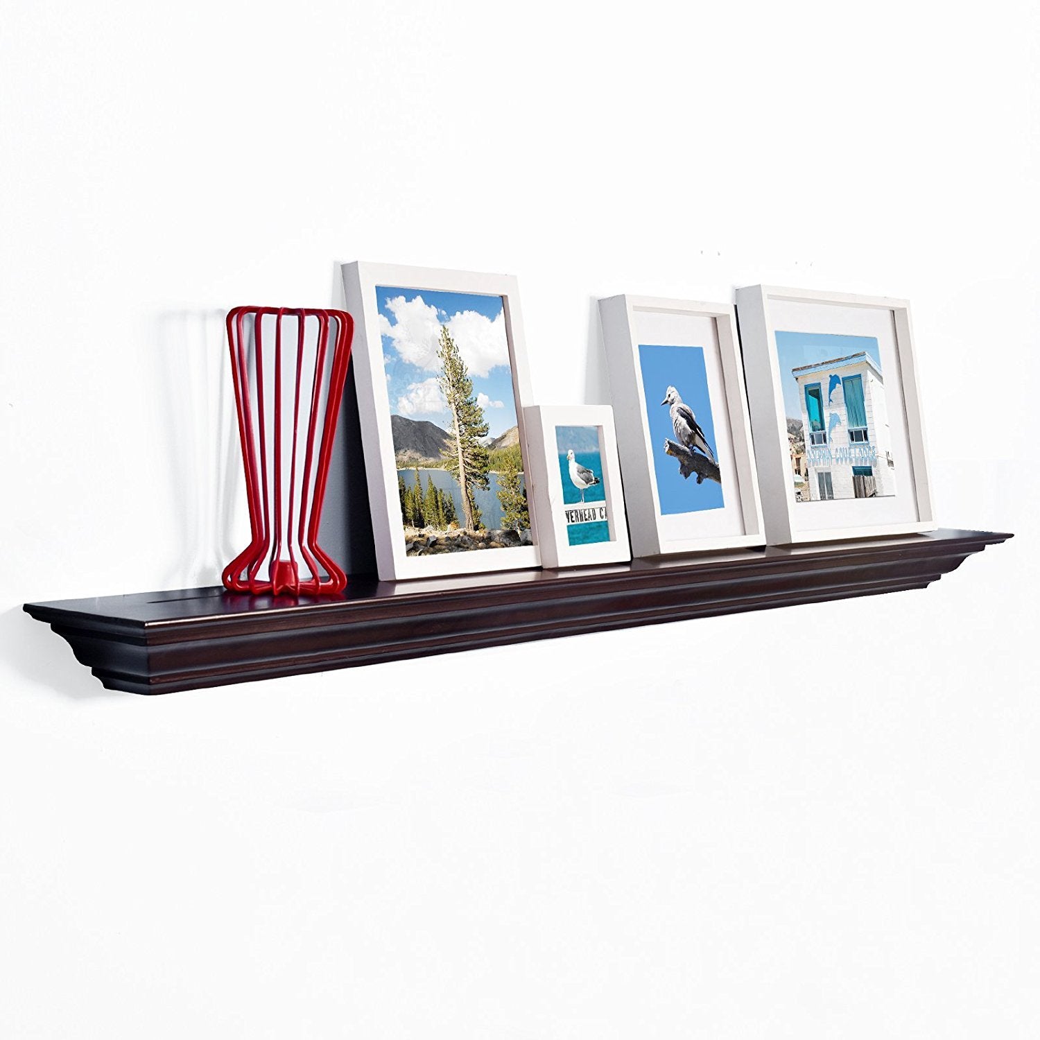 WELLAND Pine Wood Corona Crown Molding Floating Shelf Wall Mounted Shelves Fireplace Mantel Display, 60