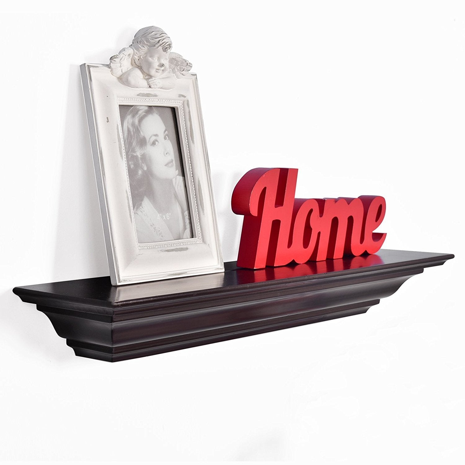 WELLAND Pine Wood Corona Crown Molding Floating Shelf Wall Mounted Shelves Fireplace Mantel Display, 24