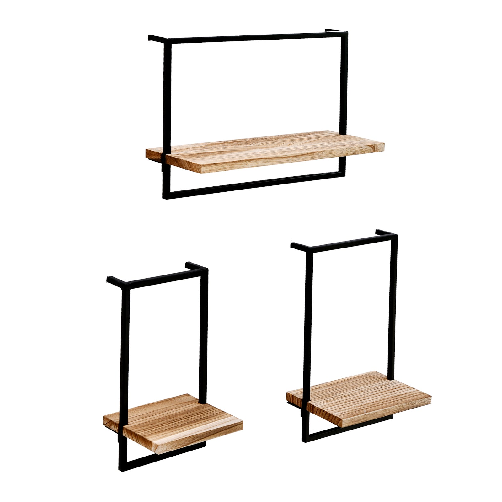 WELLAND 5.5'' Modern Natural Solid Wood Floating Shelves with Metal Frame Wall Mounted Shelf Display, Set of 3 (16
