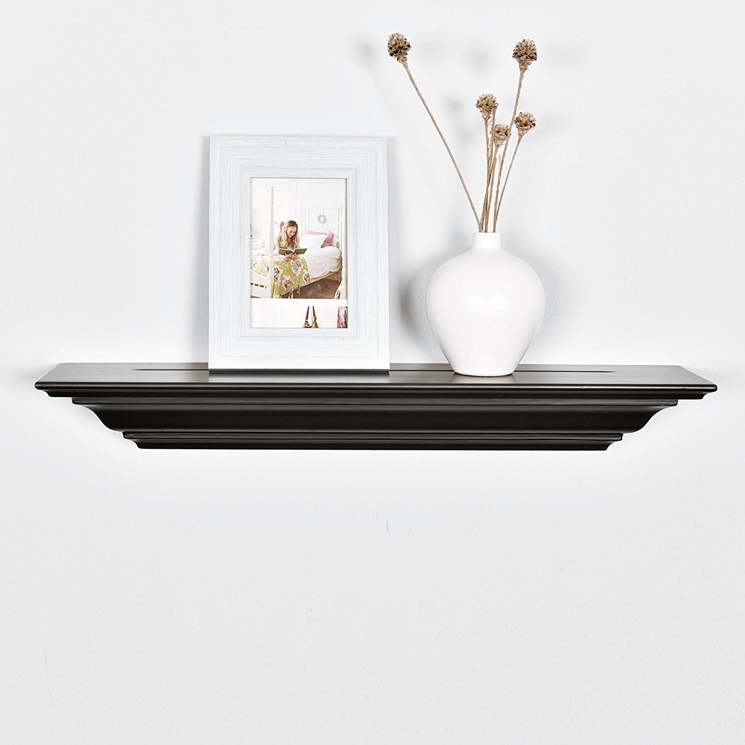 WELLAND Pine Wood Corona Crown Molding Floating Shelf Wall Mounted Shelves Fireplace Mantel Display, 24