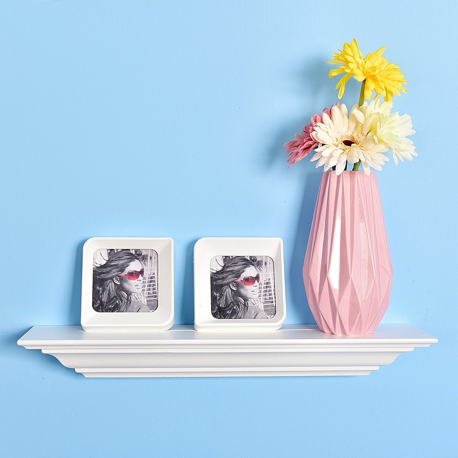 WELLAND Pine Wood Corona Crown Molding Floating Shelf Wall Mounted Shelves Fireplace Mantel Display, 24