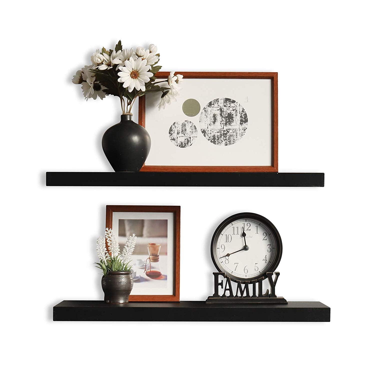 WELLAND Simons Floating Shelf Wood Modern Wall Mounted Display Shelves, Set of 2, 24