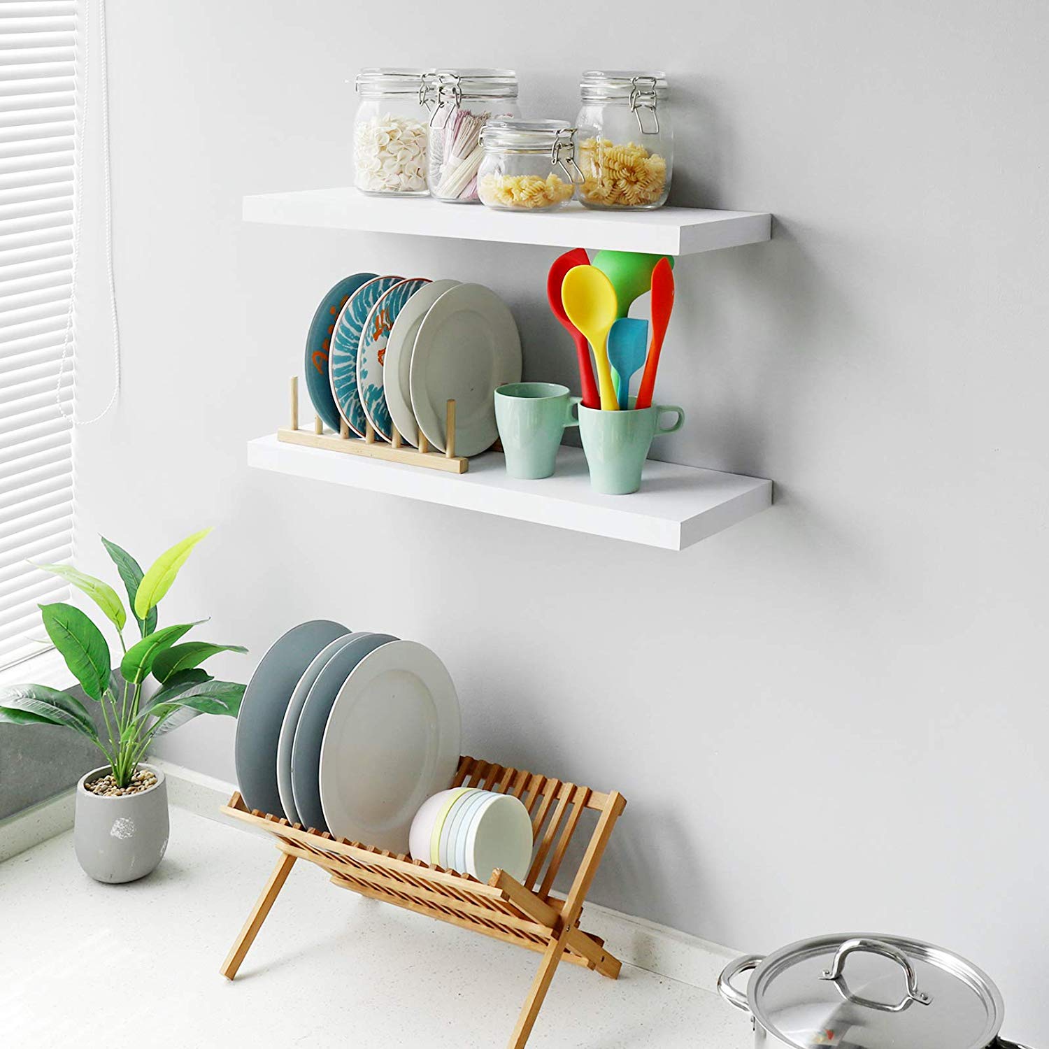 WELLAND Simons Floating Shelf Wood Modern Wall Mounted Display Shelves, Set of 2, 24