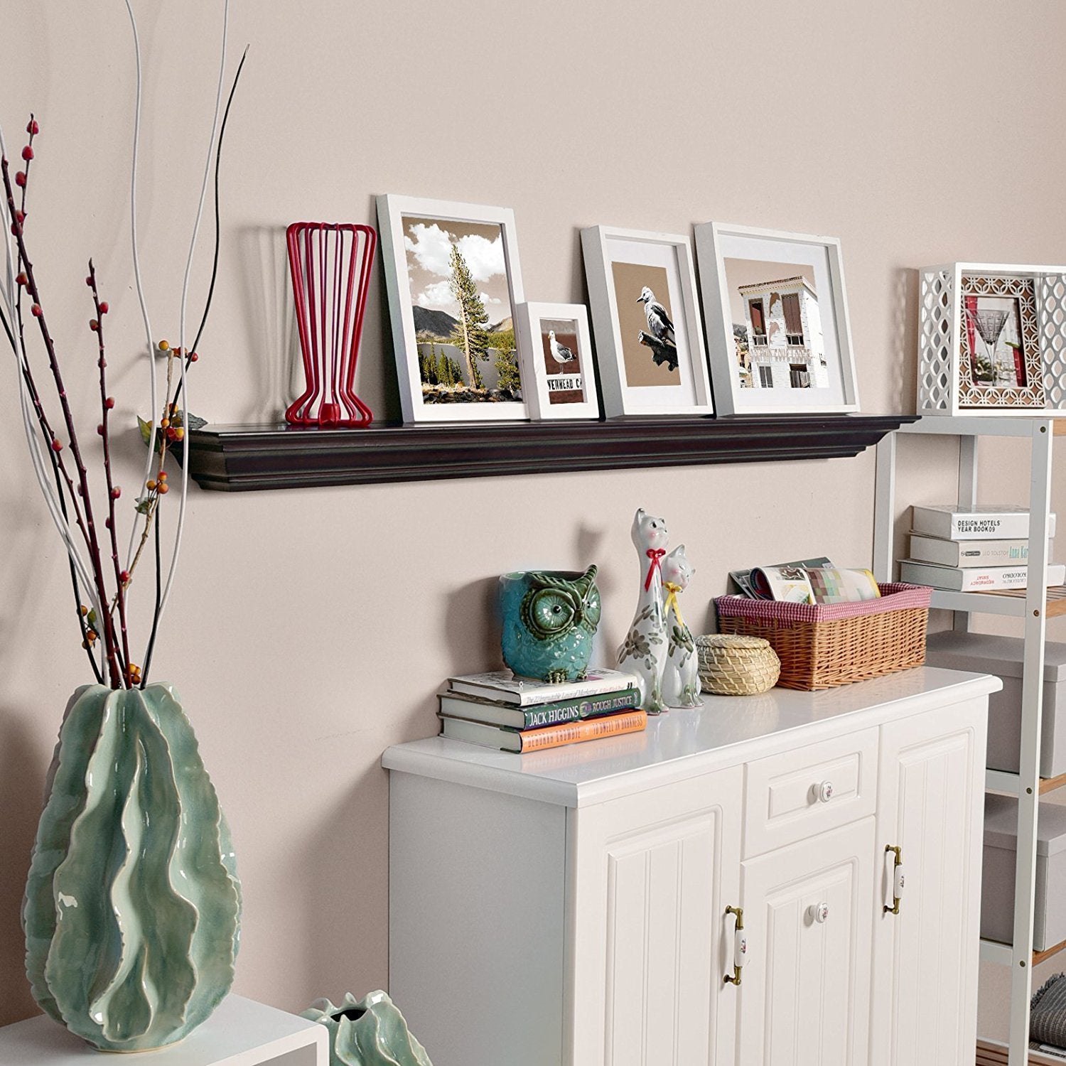 WELLAND Pine Wood Corona Crown Molding Floating Shelf Wall Mounted Shelves Fireplace Mantel Display, 60