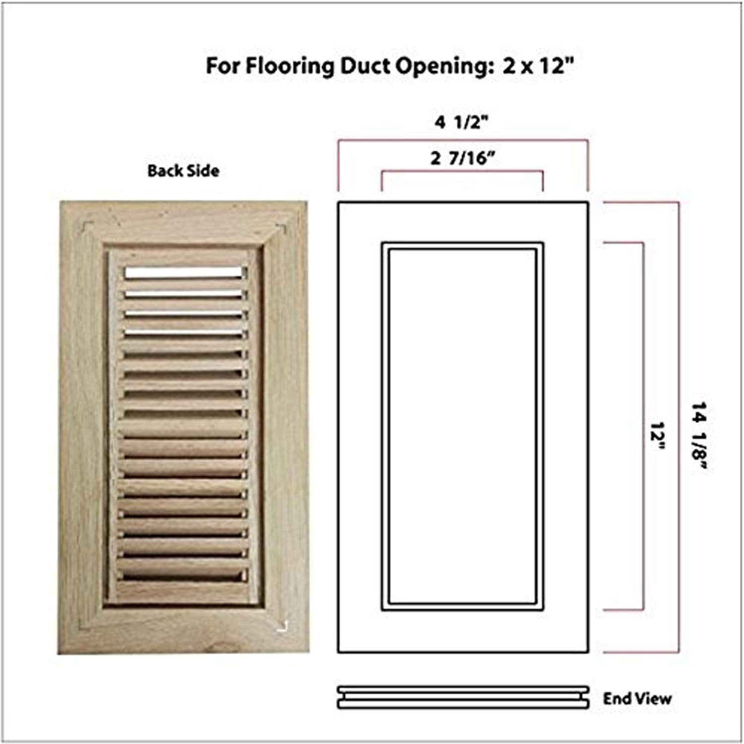WELLAND Red Oak Flush Mount Floor Register Vents With Frame,Unfinished Wood Vents.