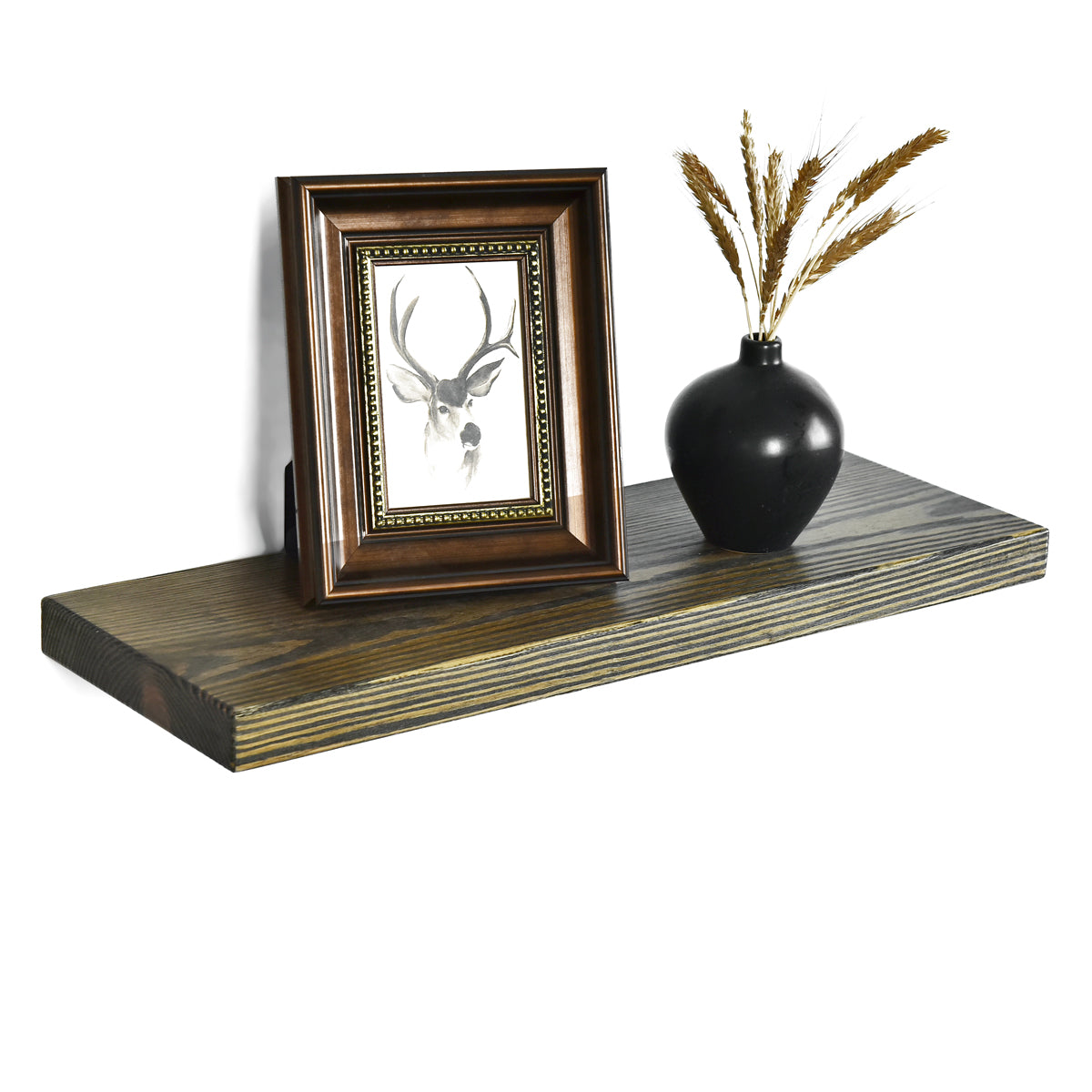 WELLAND Rustic Pine Wood Floating Shelves Wall Mounted Shelf, Set of 2, 8