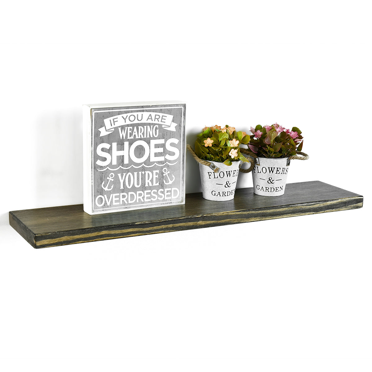 WELLAND Rustic Pine Wood Floating Shelves Wall Mounted Shelf, Set of 2, 8