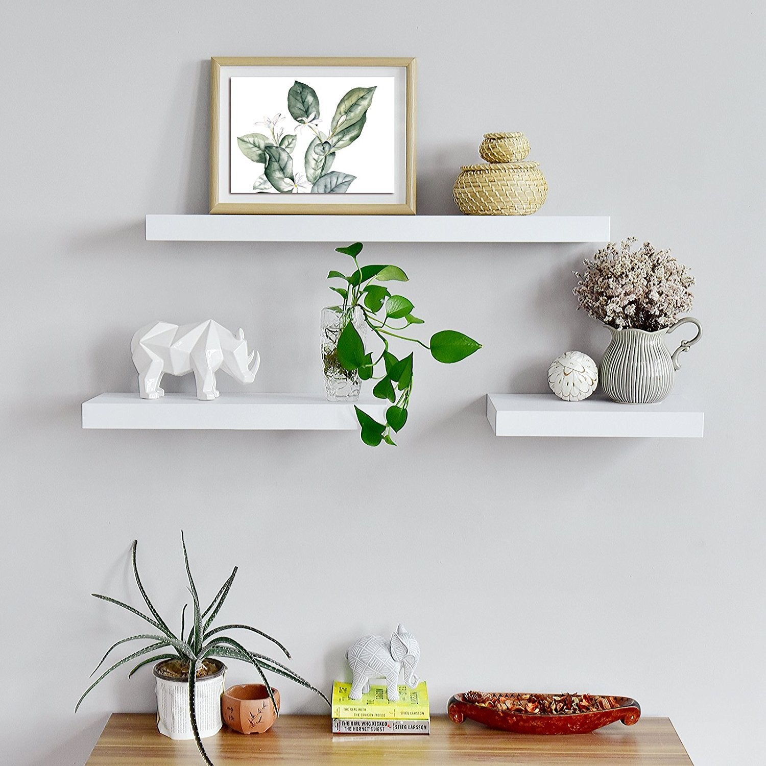 WELLAND  Floating Shelves Wood Modern Display Shelves Wall Mounted Shelves, 48