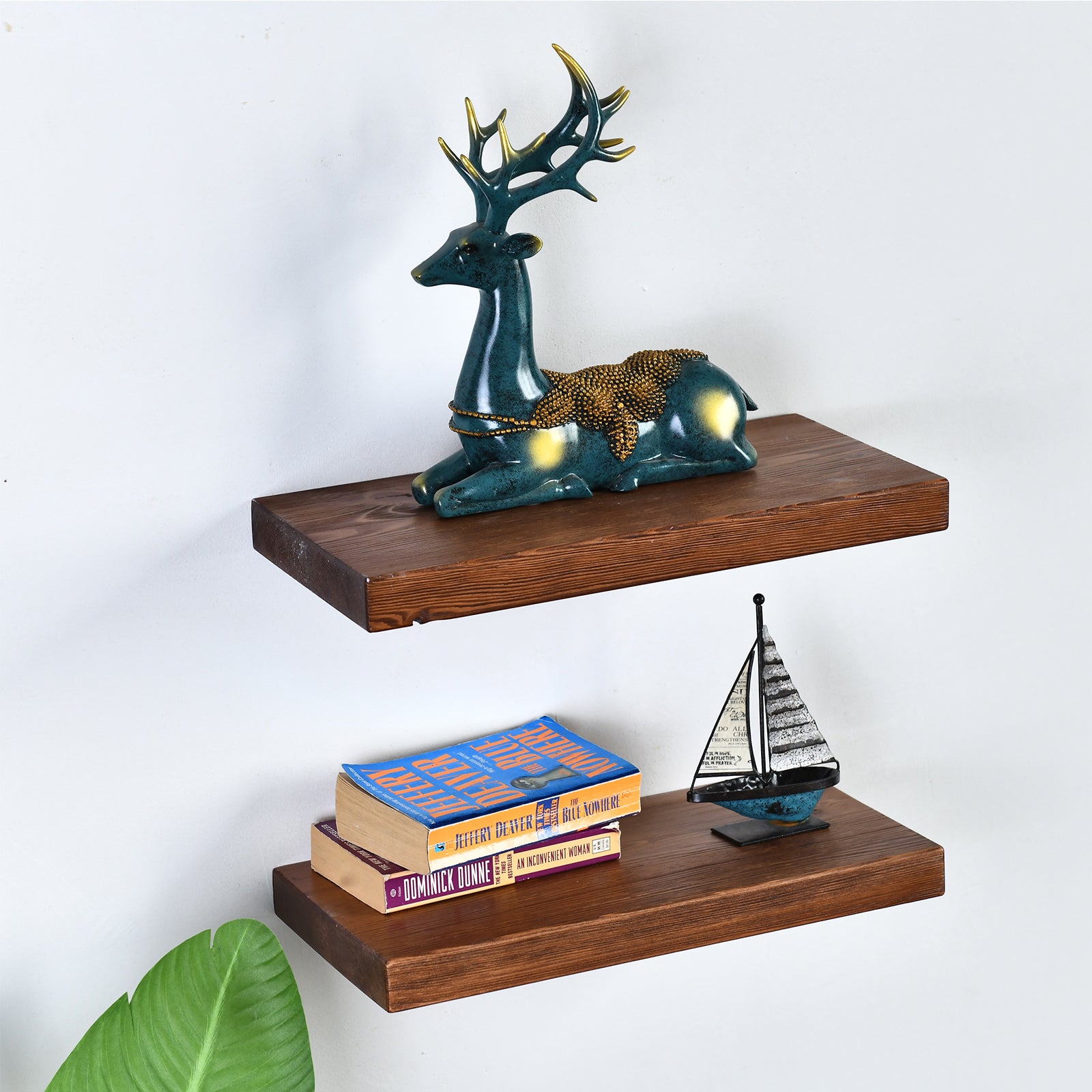 WELLAND Rustic Pine Wood Floating Shelves Wall Mounted Shelf, Set of 2, 8