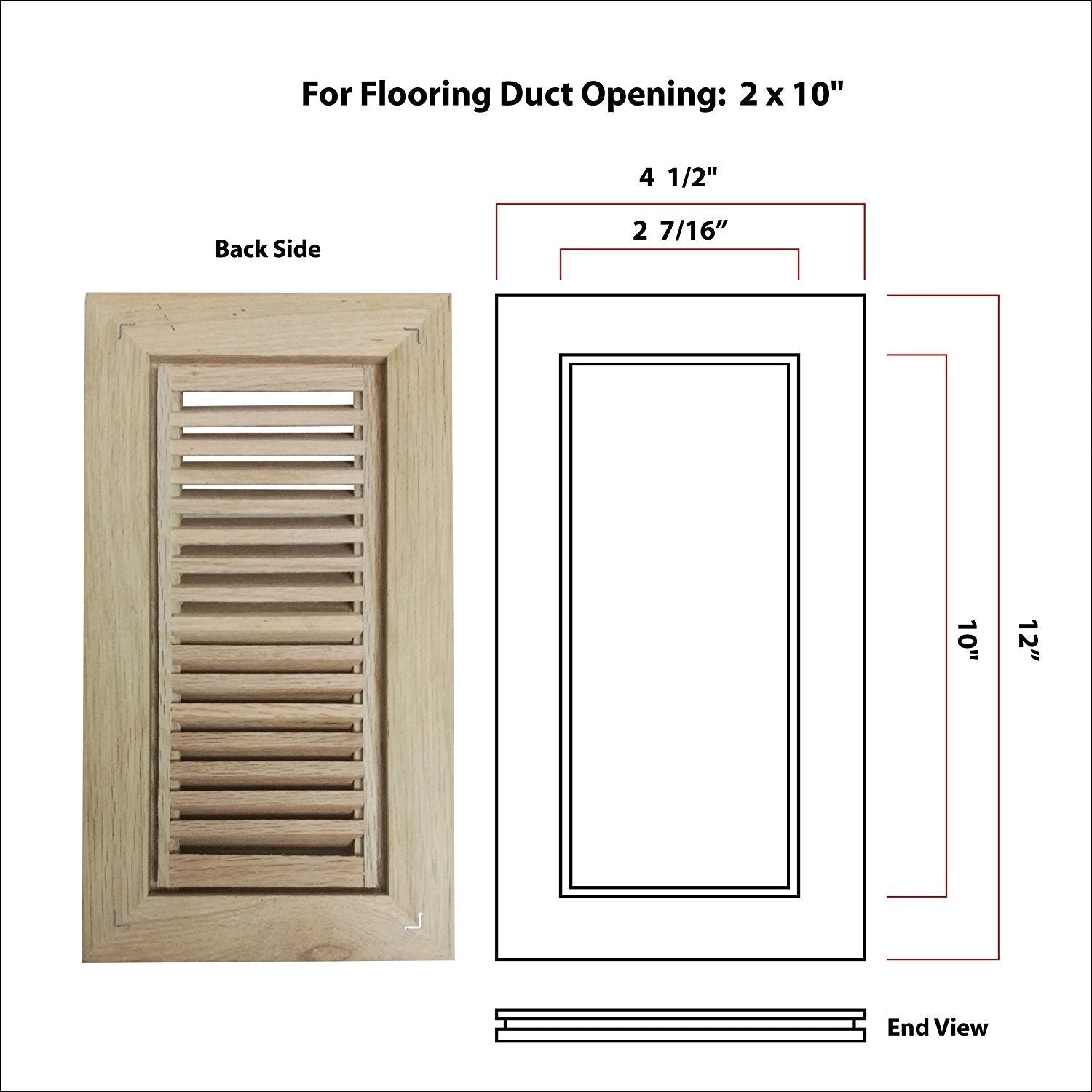 WELLAND Red Oak Flush Mount Floor Register Vents With Frame,Unfinished Wood Vents.