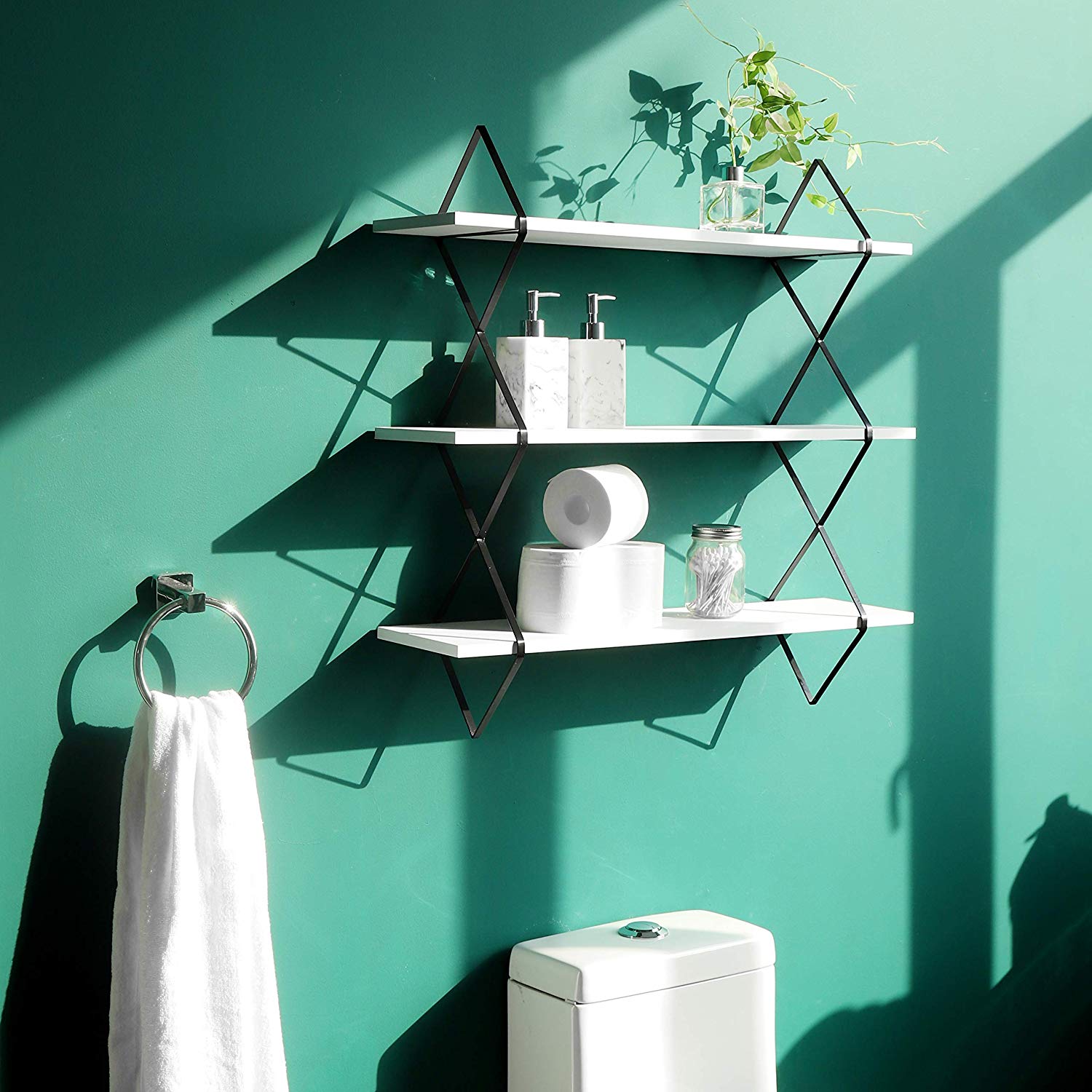 WELLAND 3-Tier Wall Floating Shelves Display Wall Mounted Hanging Shelf with Black Frame, 3.5