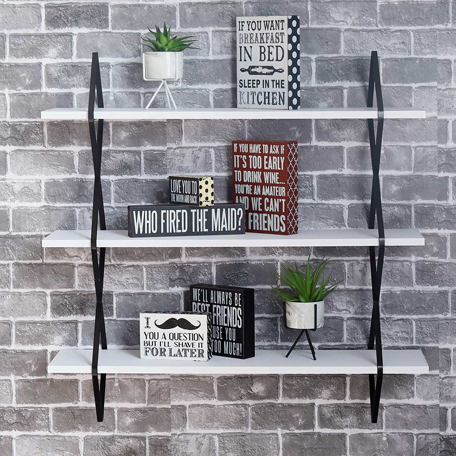 WELLAND 3-Tier Wall Floating Shelves Display Wall Mounted Hanging Shelf with Black Frame, 3.5