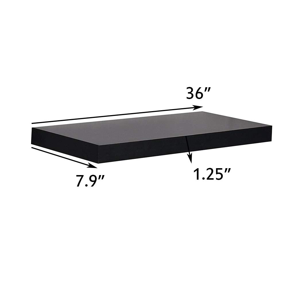 WELLAND Simons Floating Shelf Wood Modern Wall Mounted Display Shelves, 36''L x 8''D x 1.25''T, White/Black