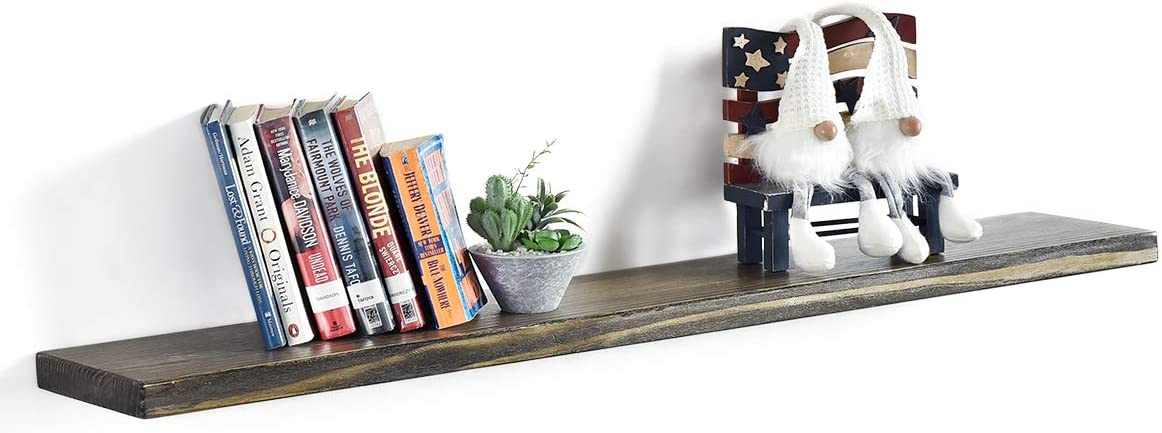 WELLAND Rustic Pine Wood Floating Shelves Wall Mounted Shelf, Set of 2, 8