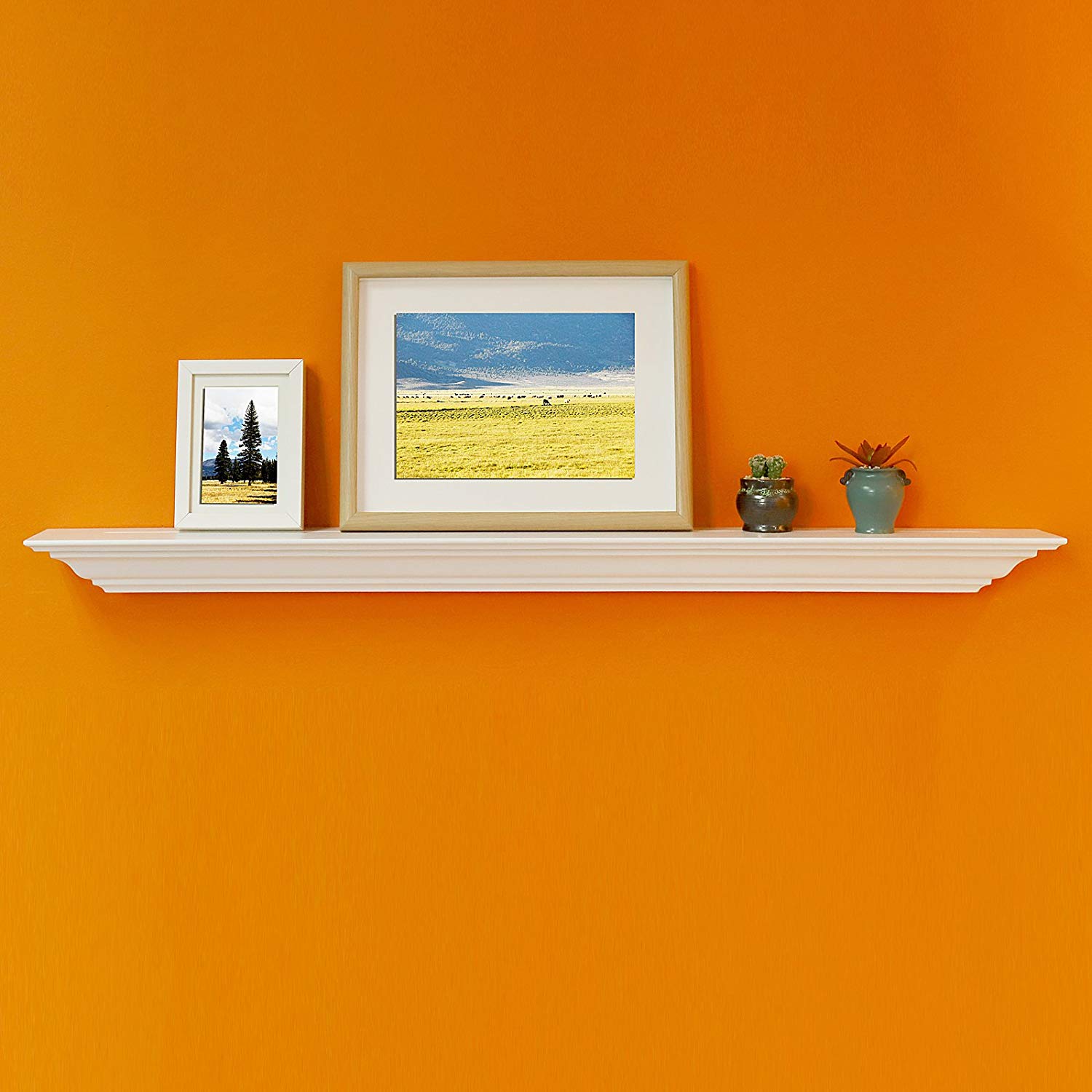 WELLAND Pine Wood Corona Crown Molding  Floating Shelf Wall Mounted Shelves Fireplace Mantel Display, 48