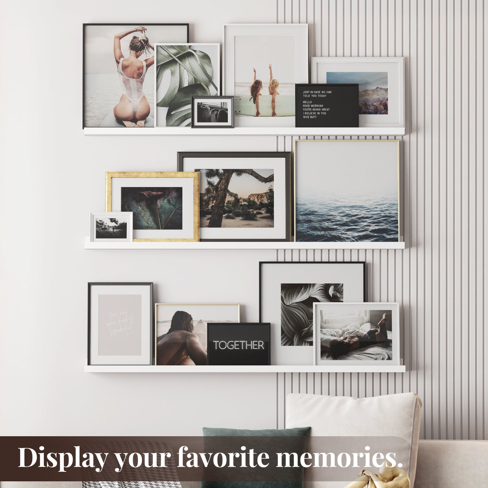 WELLAND Vista Photo Ledge Floating Shelves Picture Ledge Wall Mounted Shelf Display, Set of 3, 2pcs -35.43