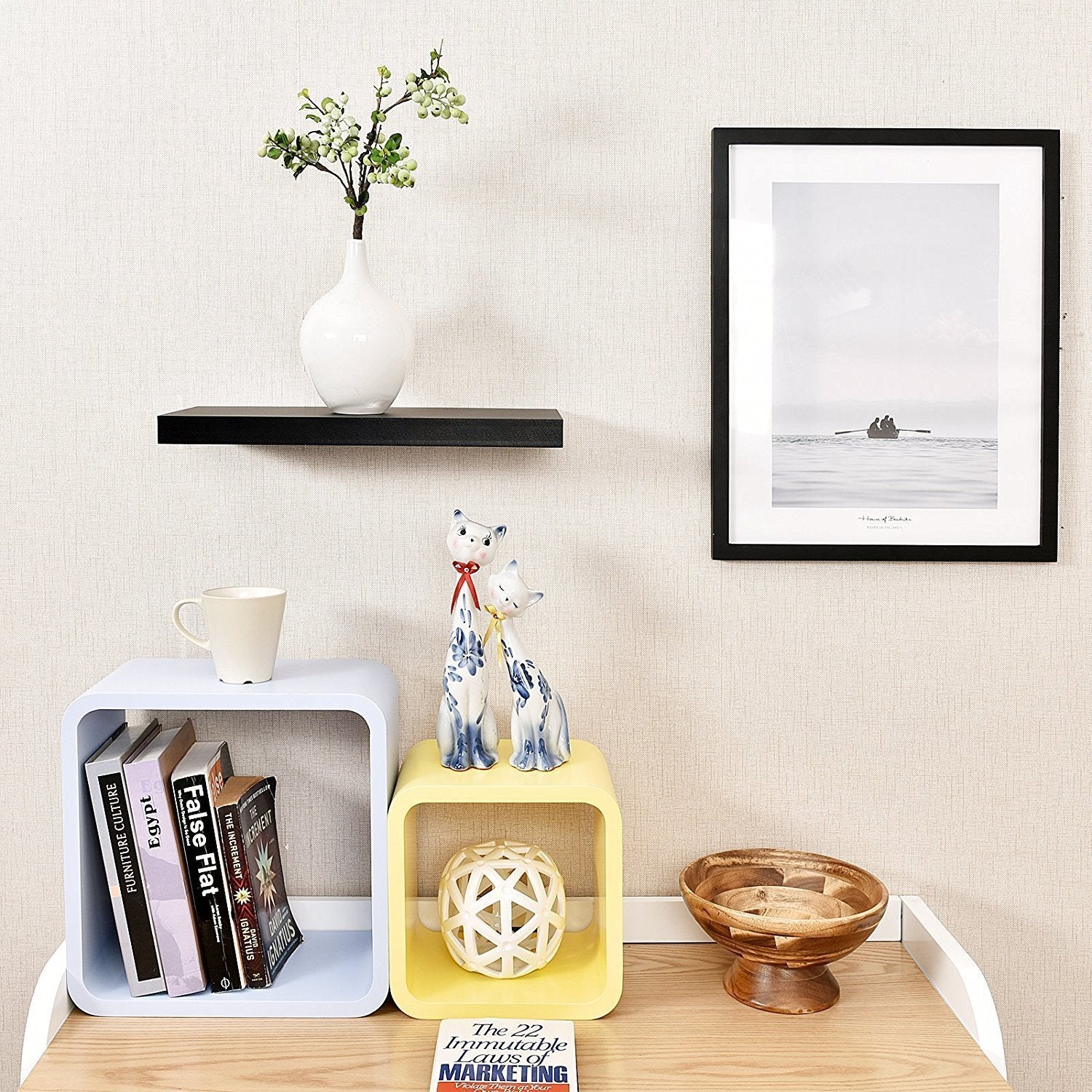 WELLAND Simons Floating Shelf Wood Modern Wall Mounted Display Shelves, 18