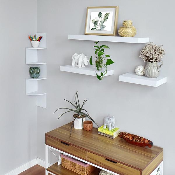WELLAND Zig Zag 4-Tier Floating Corner Shelves Wall Mounted Shelf Storage Display, 7.87