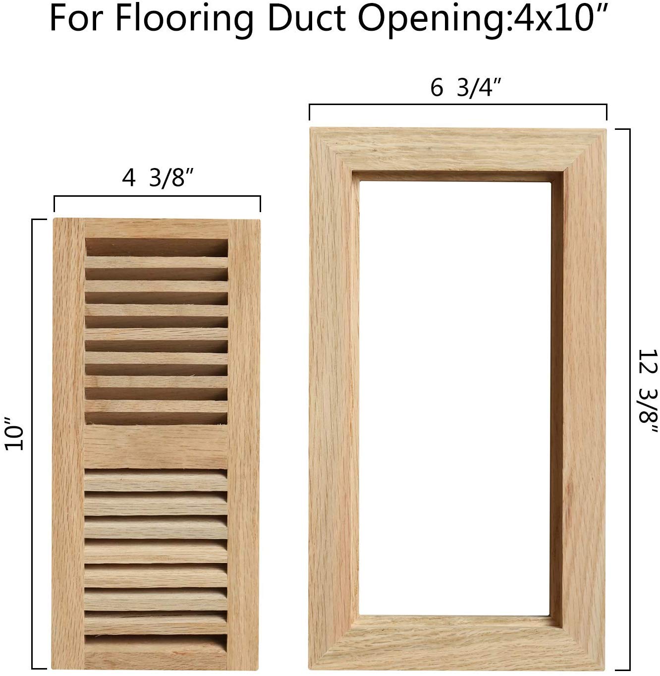 WELLAND Red Oak Flush Mount Floor Register Vents With Frame,Unfinished Wood Vents.