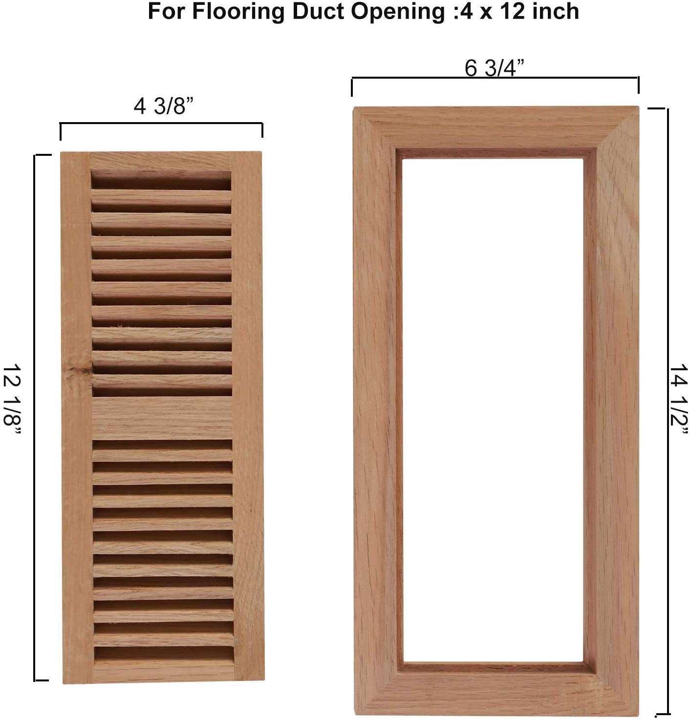 WELLAND Red Oak Flush Mount Floor Register Vents With Frame,Unfinished Wood Vents.