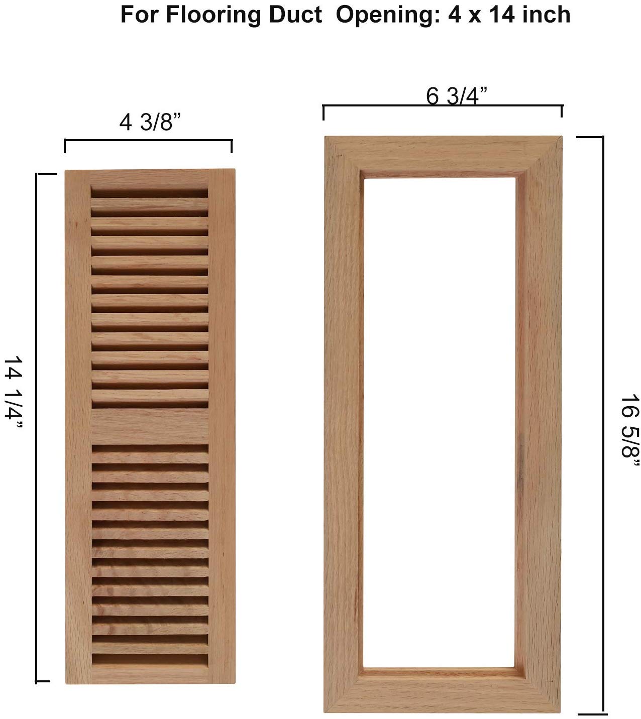 WELLAND Red Oak Flush Mount Floor Register Vents With Frame,Unfinished Wood Vents.