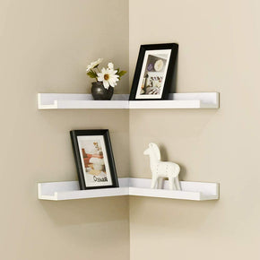 WELLAND Corner Picture Ledge Floating Corner Shelves Wall Mounted Shelves Display, Set of 2, 16"L x 3.5"D x 2"H, White
