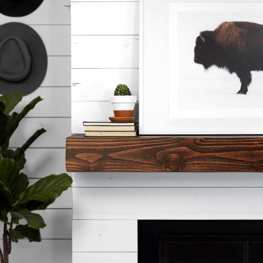 WELLAND Dylan Pinewood Rustic Wood Floating Shelf Fireplace Mantel Shelf Wall Mounted Shelves Display, 6