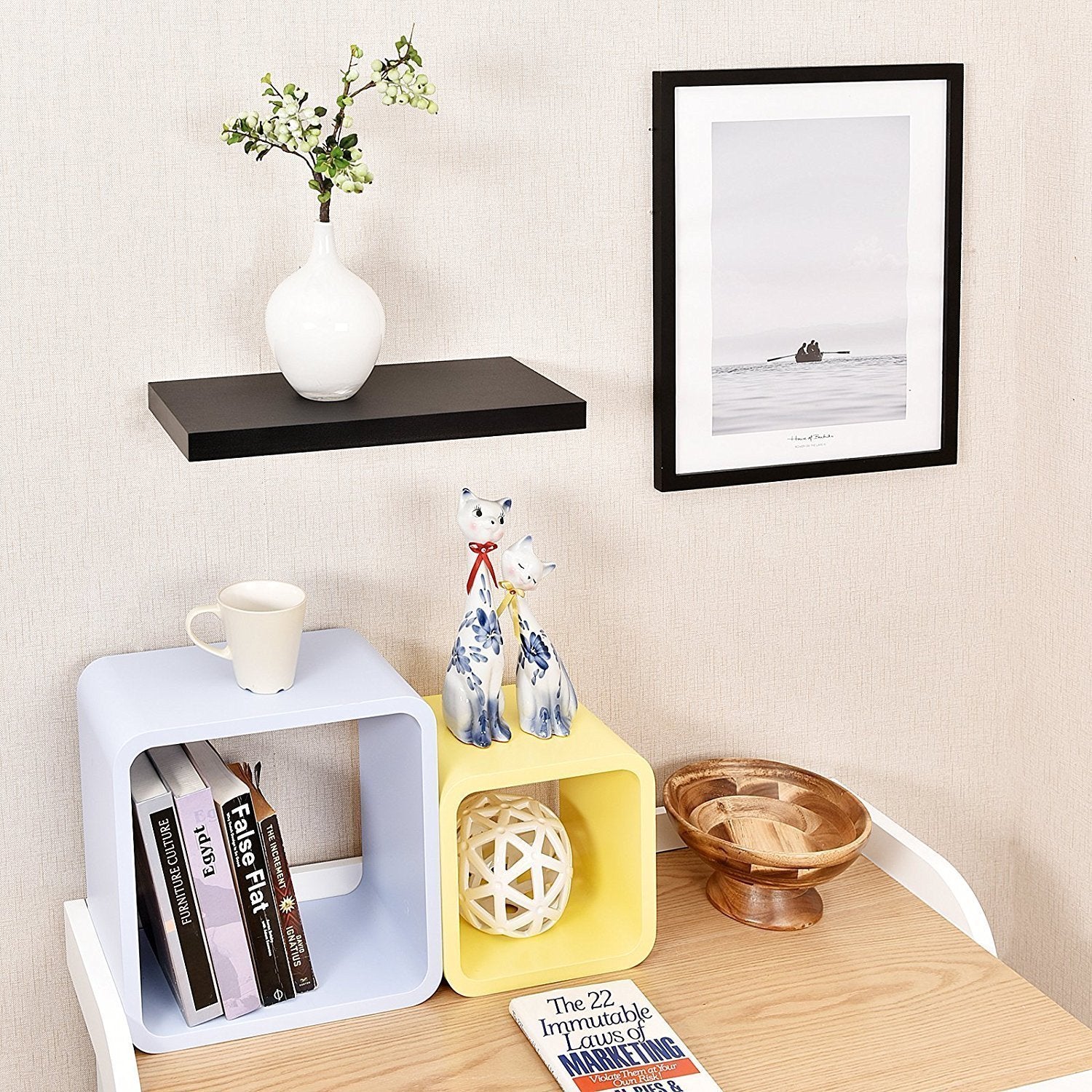 WELLAND Simons Floating Shelf Wood Modern Wall Mounted Display Shelves, 18