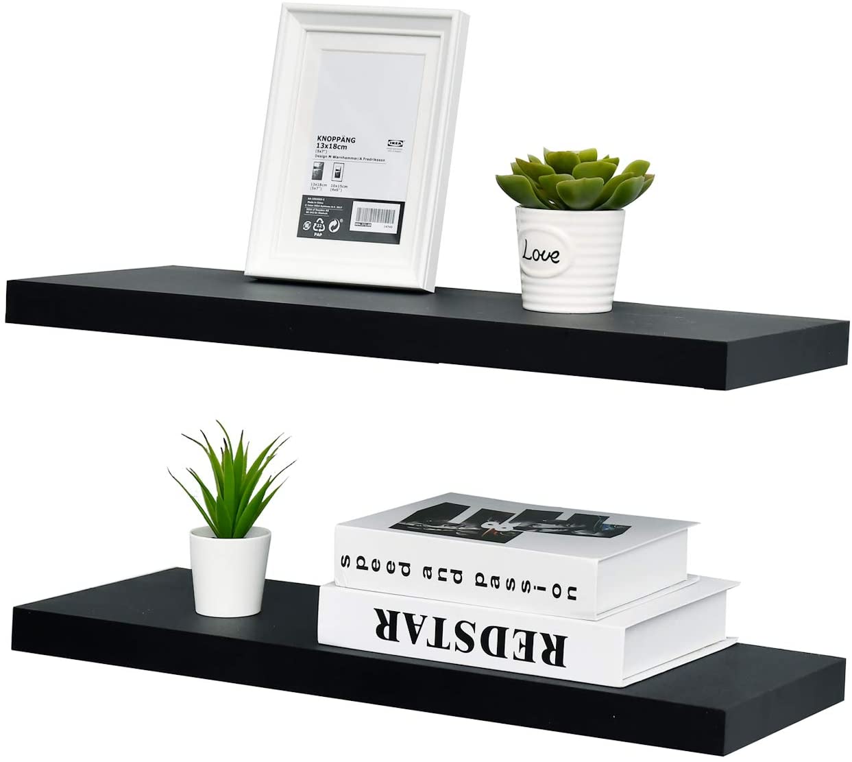 WELLAND Simons Floating Shelf Wood Modern Wall Mounted Display Shelves, Set of 2, 24