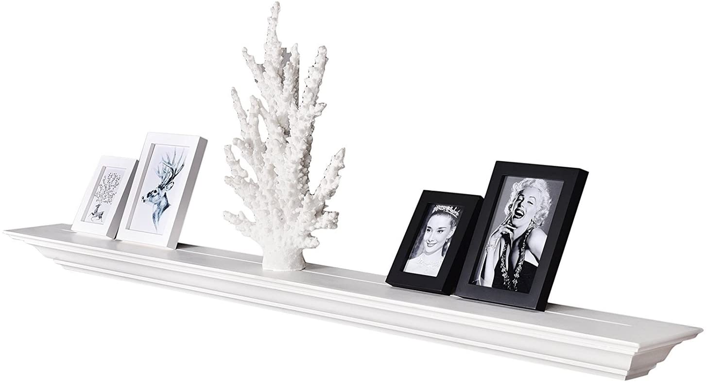 WELLAND Pine Wood Corona Crown Molding Floating Shelf Wall Mounted Shelves Fireplace Mantel Display, 60