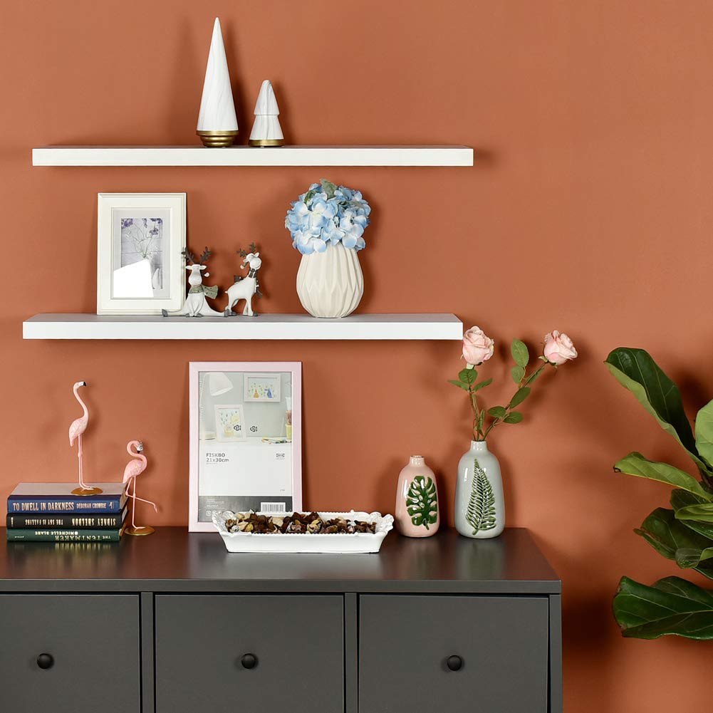 WELLAND Simons Floating Shelf Wood Modern Wall Mounted Display Shelves, 36''L x 8''D x 1.25''T, White/Black