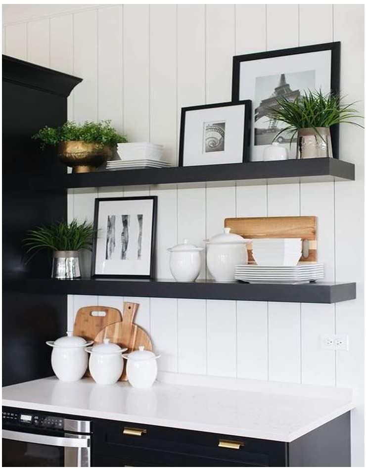 WELLAND Simons Floating Shelf Wood Modern Wall Mounted Display Shelves, Set of 2, 24