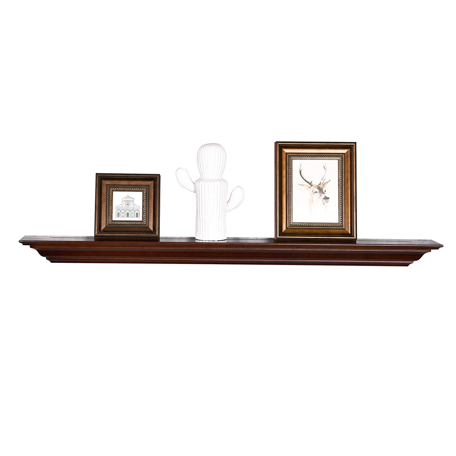 WELLAND Pine Wood Corona Crown Molding  Floating Shelf Wall Mounted Shelves Fireplace Mantel Display, 48