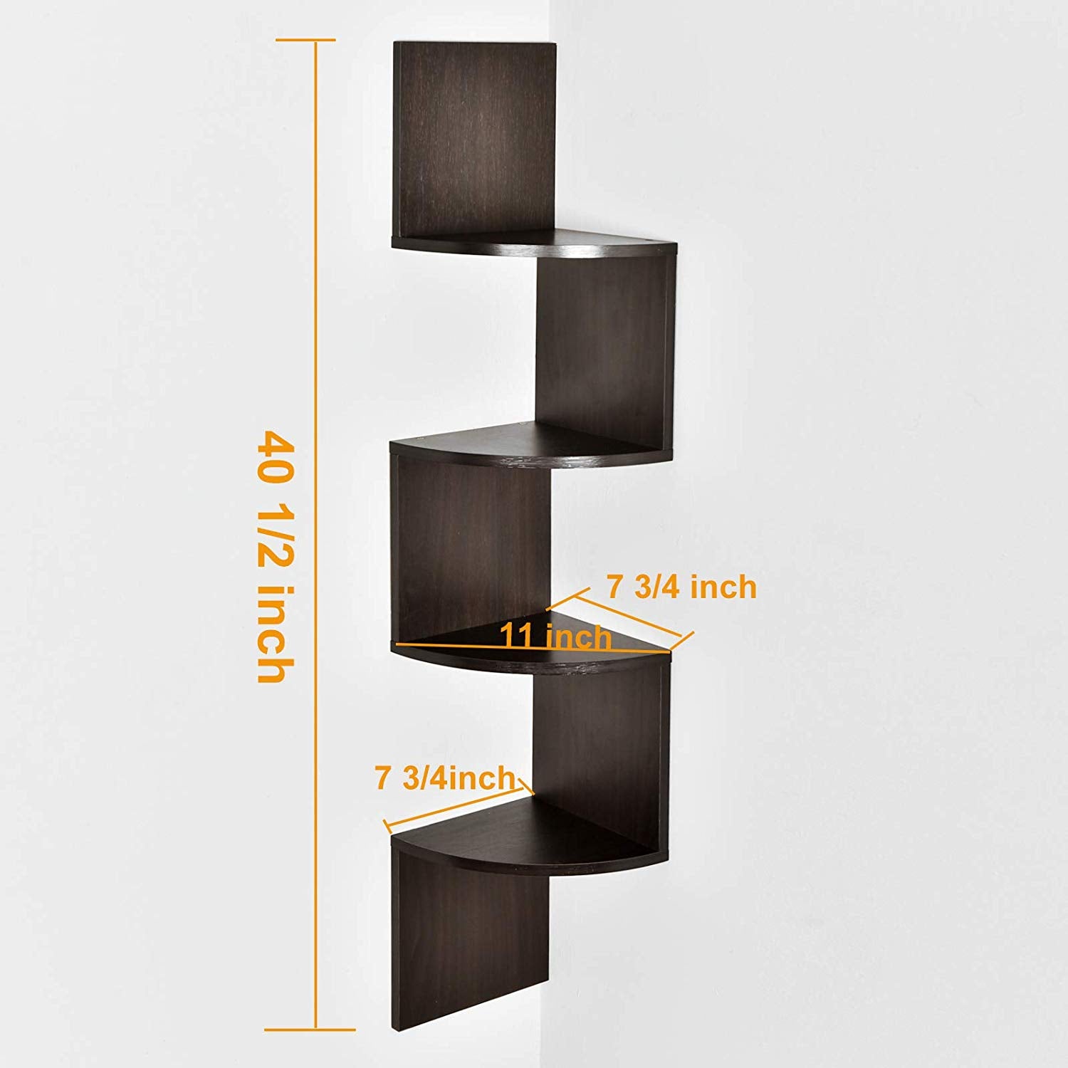 WELLAND Zig Zag 4-Tier Floating Corner Shelves Wall Mounted Shelf Storage Display, 7.87