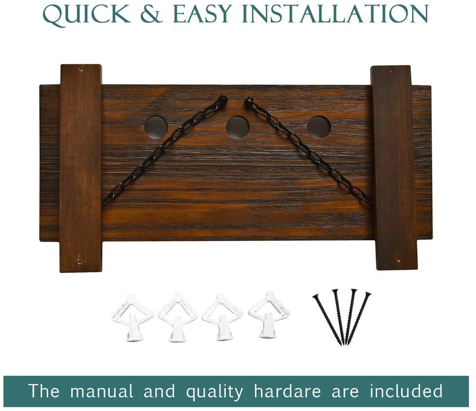 WELLAND Karen Rustic Pine Wood Wall Mounted Wine Racks with Glass Holder Floating Wine Shelf & Glass Rack, 24