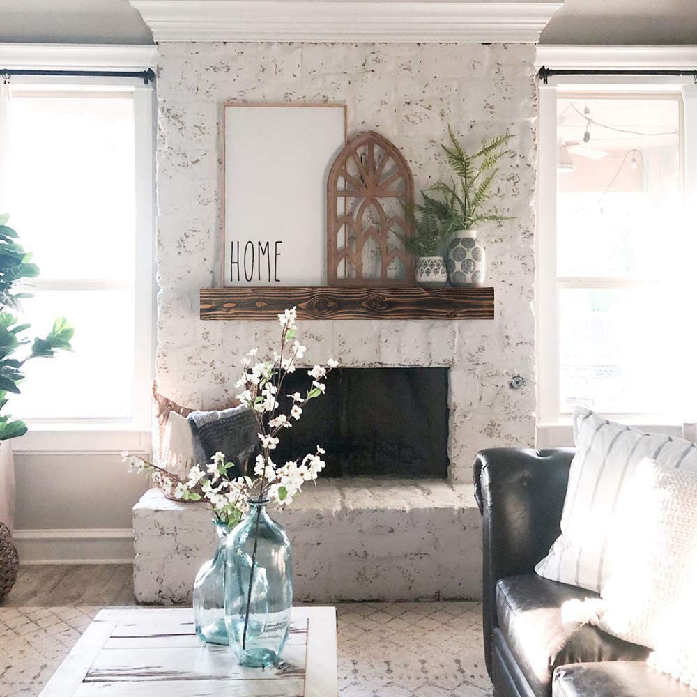 WELLAND Dylan Pinewood Rustic Wood Floating Shelf Fireplace Mantel Shelf Wall Mounted Shelves Display, 6