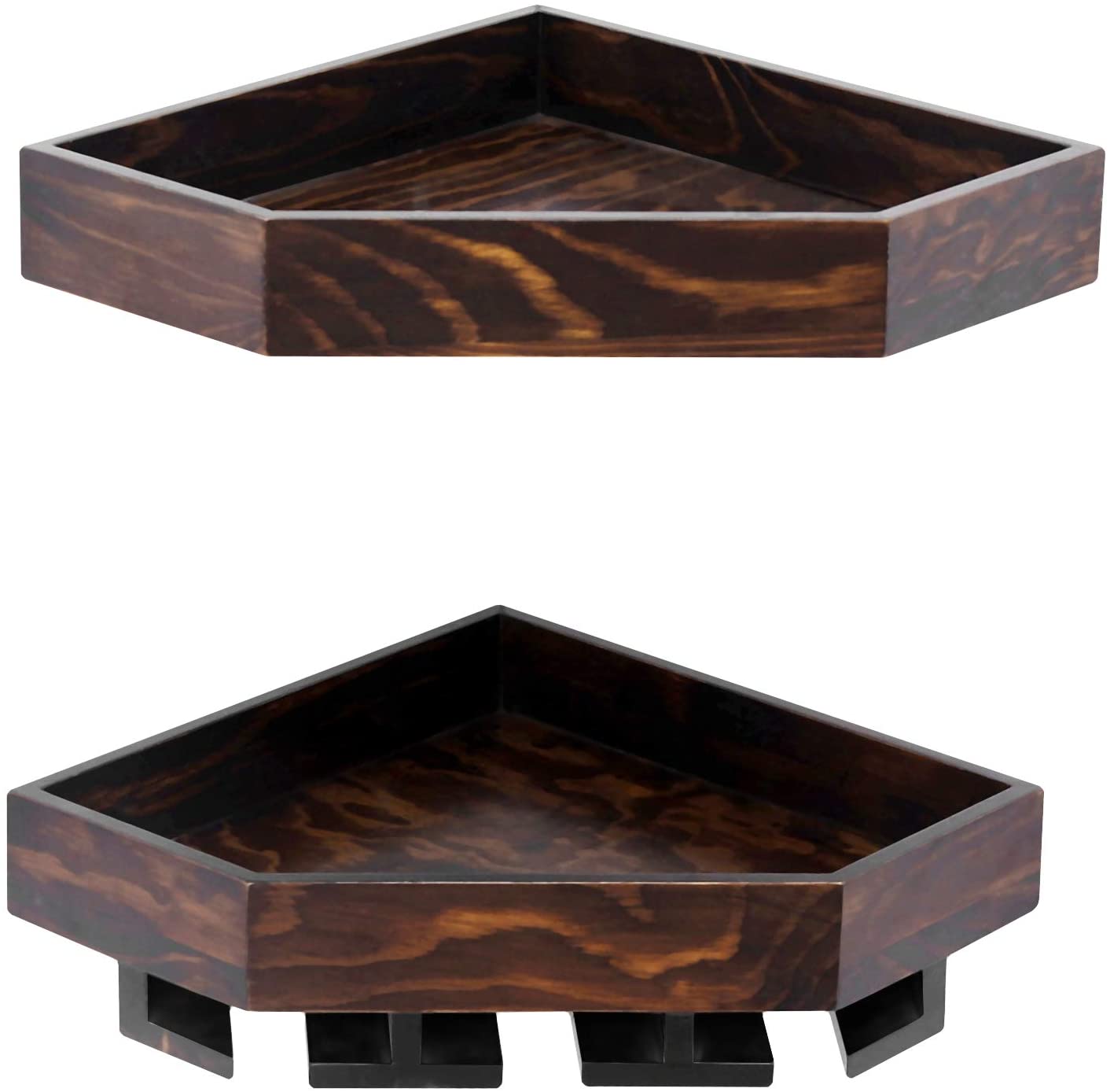 WELLAND Rustic Wood Corner Floating Shelves Wall Mounted Corner Wine Rack with 6 Glass Slot Holder, Set of 2