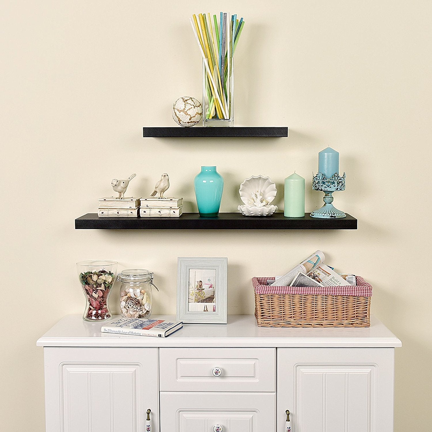 WELLAND Simons Floating Shelf Wood Modern Wall Mounted Display Shelves, 18