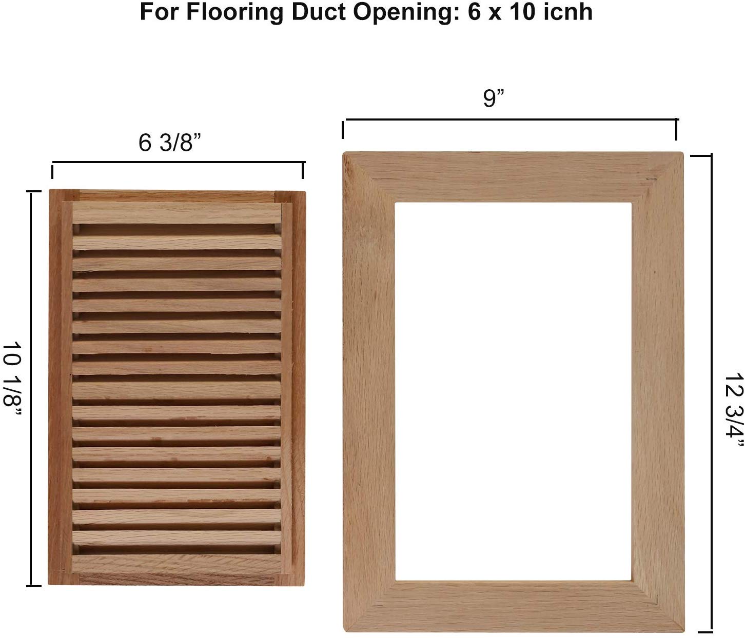 WELLAND Red Oak Flush Mount Floor Register Vents With Frame,Unfinished Wood Vents.