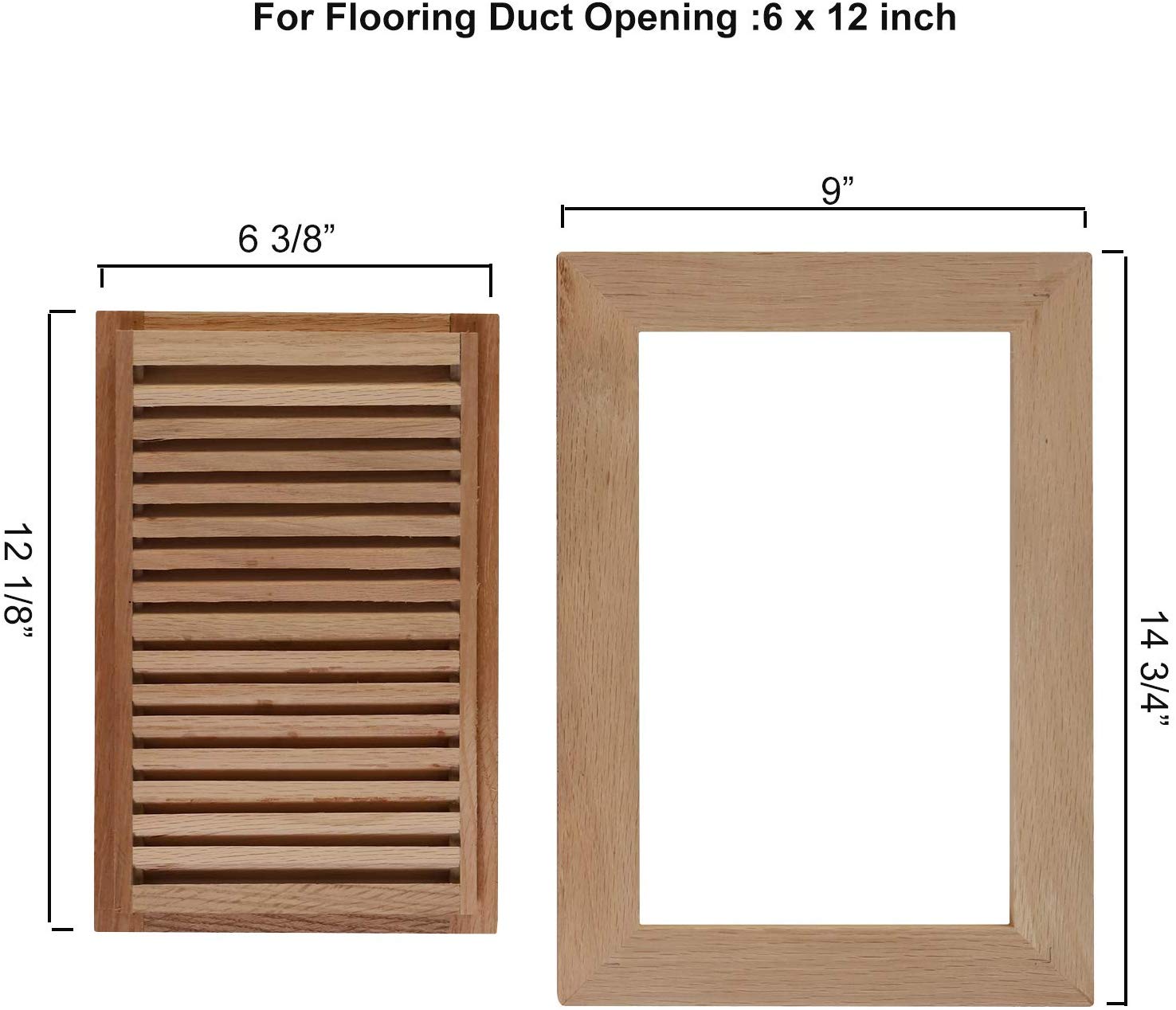 WELLAND Red Oak Flush Mount Floor Register Vents With Frame,Unfinished Wood Vents.