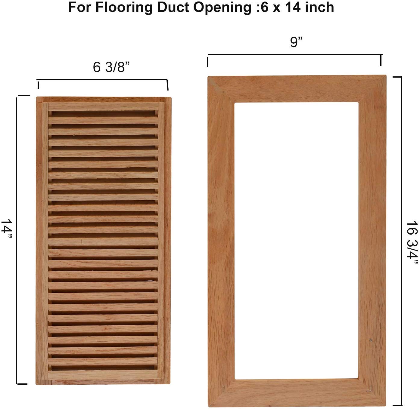 WELLAND Red Oak Flush Mount Floor Register Vents With Frame,Unfinished Wood Vents.
