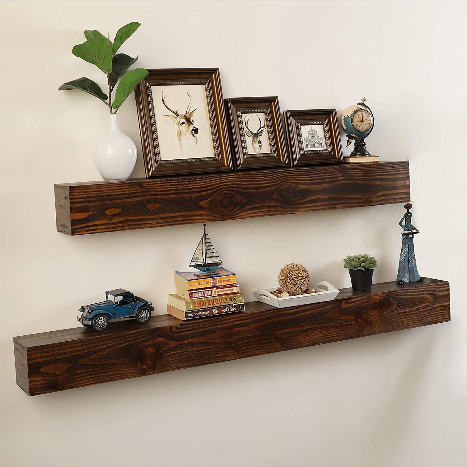 WELLAND Dylan Pinewood Rustic Wood Floating Shelf Fireplace Mantel Shelf Wall Mounted Shelves Display, 6